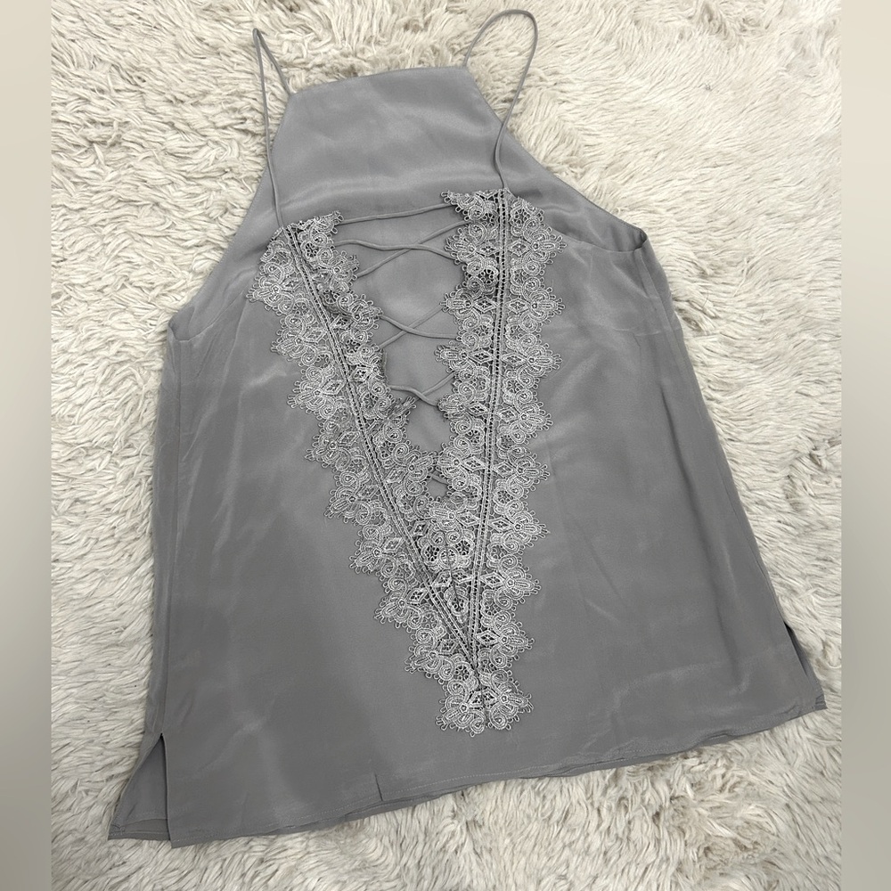 Cami NYC 100% silk lace back grey size S camisole, rarely worn